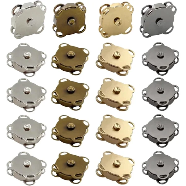20 Stycken Magnetiska Tryckknappar, 14mm Magnetiska Tryckknappar Sömnad, 4 Färger Magnetisk Knapp med Syhål Tryckknappar för Väskor Kläder Cr