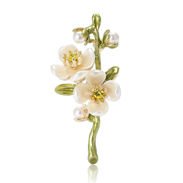 Pigers Perleblomstbroche - Forgyldt Sød Blad- og Blomsterreversnål til Kjoler, Elegant Modetilbehør | Ideel Gave til Bryllup