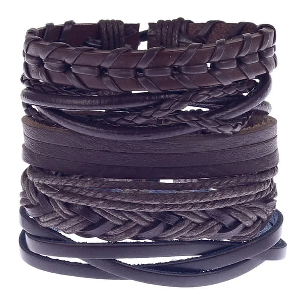 5 STK Læderarmbånd til mænd og kvinder Flettet reb manchetarmbånd