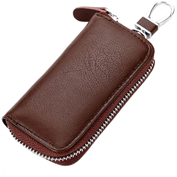 Unisex Leather Key Holder Car Keychain Bag Wallet with Hook Zipper for Men and Women