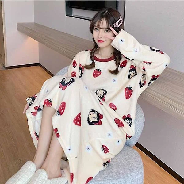 Dam Pyjamas Tjock Varm Flanell Pyjamas Korallsammet Långärmad Vinterpyjamas - L