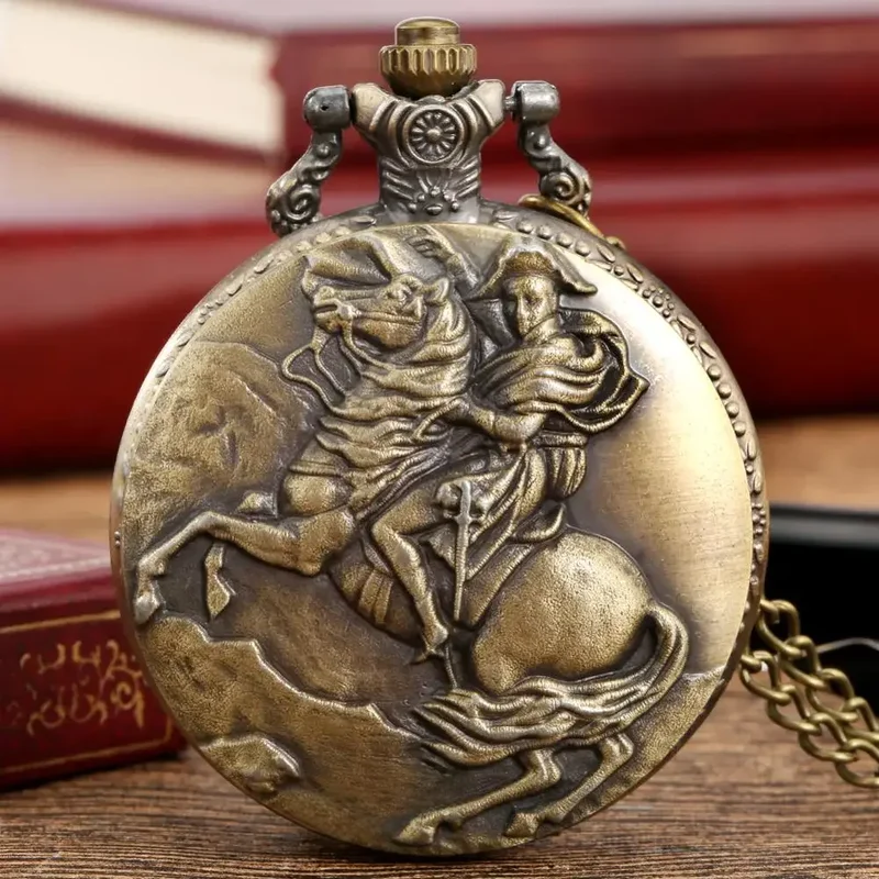 AliExpress - Bronze Napoléon Bonaparte cheval chevalier conception Antique Quartz montre de poche Vintage héros collier pendentif horloge de poche FOB