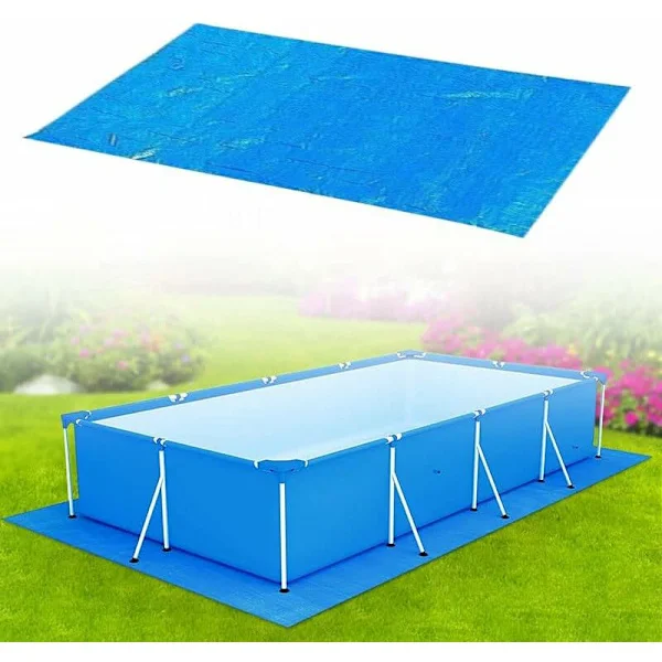 Pool Underlag, Rektangulært Pool Underlag til 300x200cm Pool - Blåt Vandtæt Foldbart Pool Underlag og Beskyttelsesmåtte 338cm x 239cm