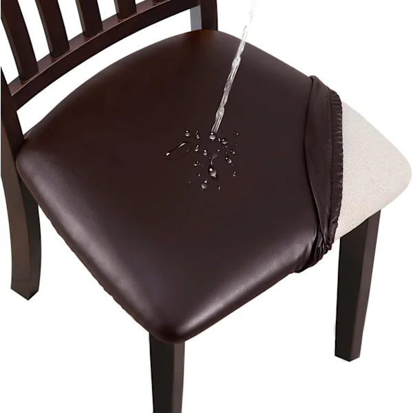 Dining Chair Covers Set of 4, PU Leather Waterproof Stretch Dining Room Protector, Washable, Suitable for Office, Bedroom Dark brown