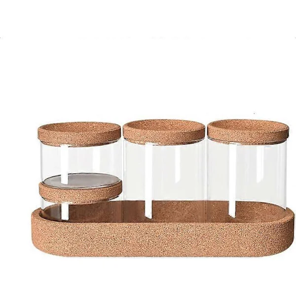 Bathroom Storage Organizer, 4-pack Apothecary Jars with Lids and Tray, Clear Glass Apothecary Jar Set