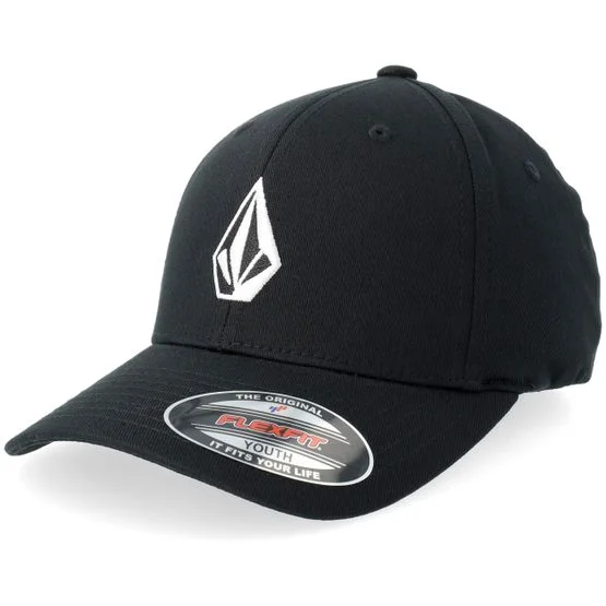 Volcom - Sort flexfit Kasket - Kids Full Stone Black Stretch Fit @ Hatstore