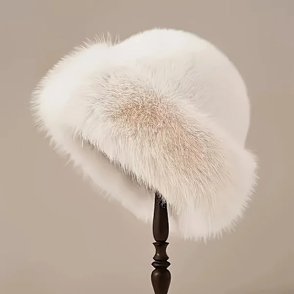 Mjuk och fluffig bucket hat i fuskpäls – Dam oversized varm vinterhatt (Vit - 1 hatt)