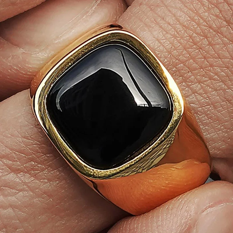 Len Gold-Tone Gravel Ring for Men - Rings with stones