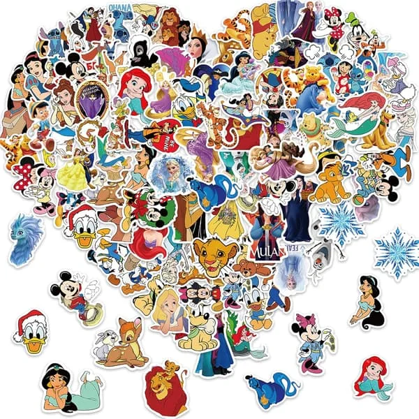 100 stk blandede Disney-klistermærker til børn, Kawaii Princess-klistermærker til vandflaske Laptop Vandafvisende animation Dekal til teenagere Voksne