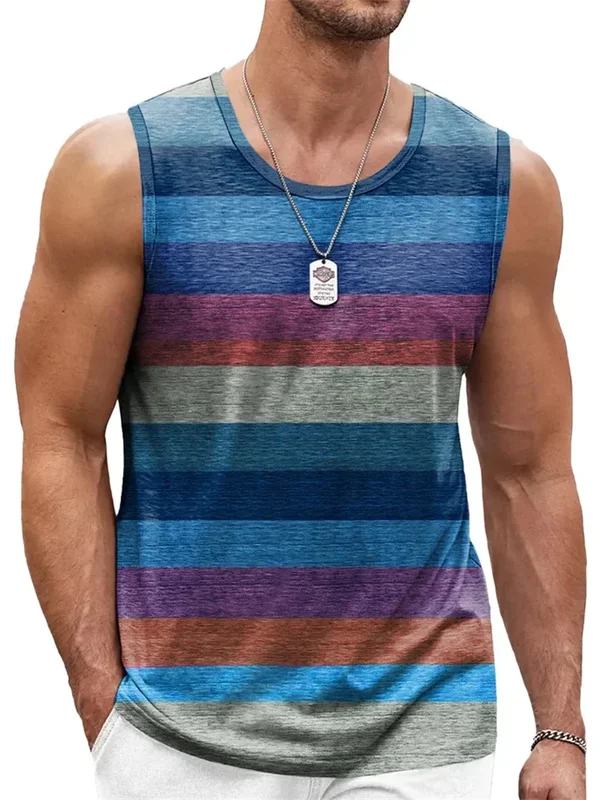 AliExpress - Retro Striped Graphic Tank Tops For Men Fashion Casual Summer Sleeveless 3D Printed Vest Loose Crew Neck Quick Dry Sports Tees