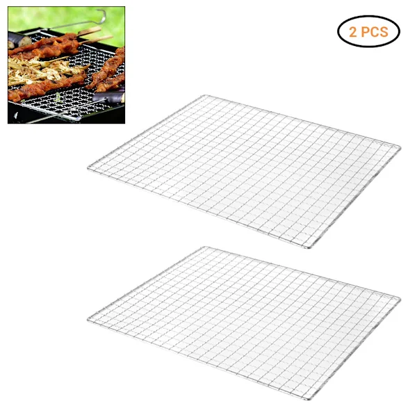 2 st grillnätmattor i rostfritt stål, non-stick grillnätmattor, bakgaller för grillning av kött, grönsaker, skaldjur