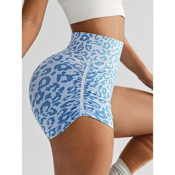Kvinder Leopard Gym Shorts Atletisk Balde Løftende Træning Biker Høj Talje Yoga Bukser Sports Fitness Korte Tights