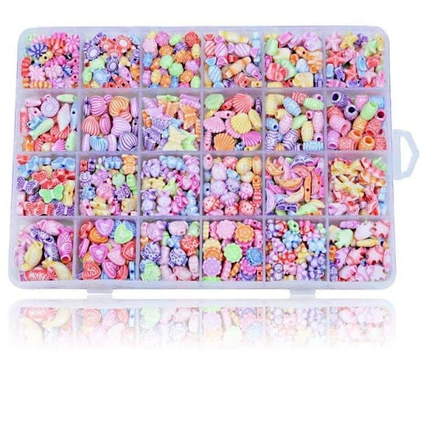 DIY - Perleboks - Akrylperler - Miks - 500 stk - Smykkefremstilling flerfarget flerfarget