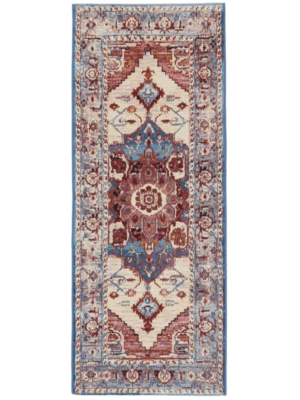 Amina Binnen-/Buitenkleed Wasbaar 80X200 Klein Rood/Blauw Medaille Loper Vloerkleed