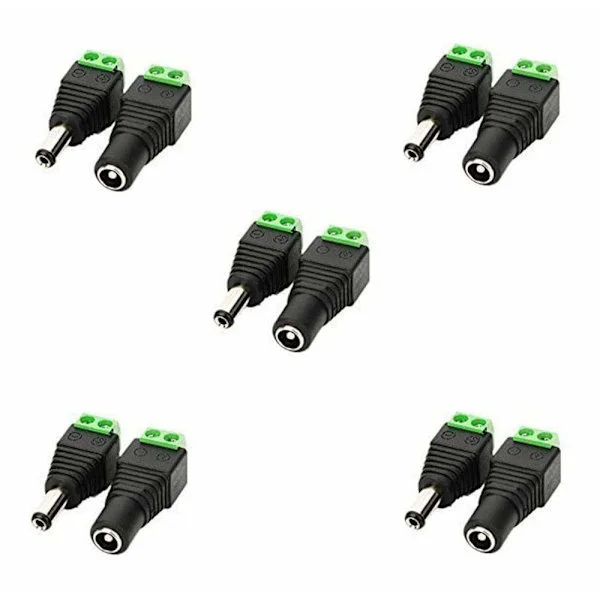 5,5 mm x 2,1 mm DC Hona till DC Hane Adapter 12V DC Jack Kontakt DC Plugg DC Barrel (5 Hona + 5 Hane)