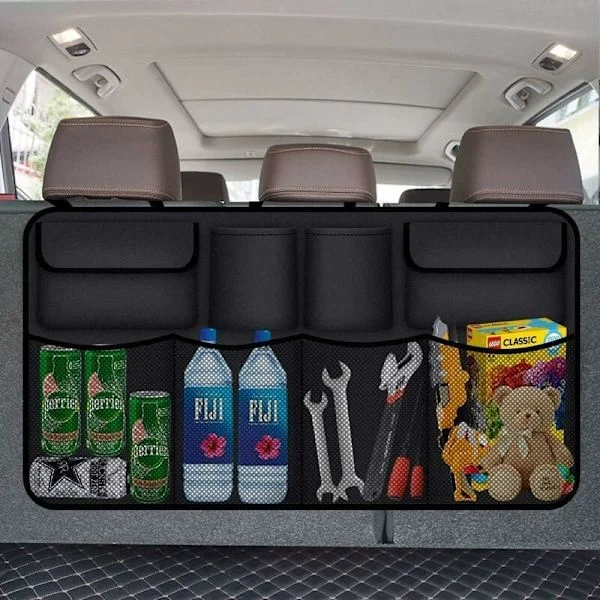 Car Trunk Organizer 8 Pockets Car Organizer Plus Compartment Car Travel Hanging Storage Bag Car Seat Tidy Pocket Organizer, Black