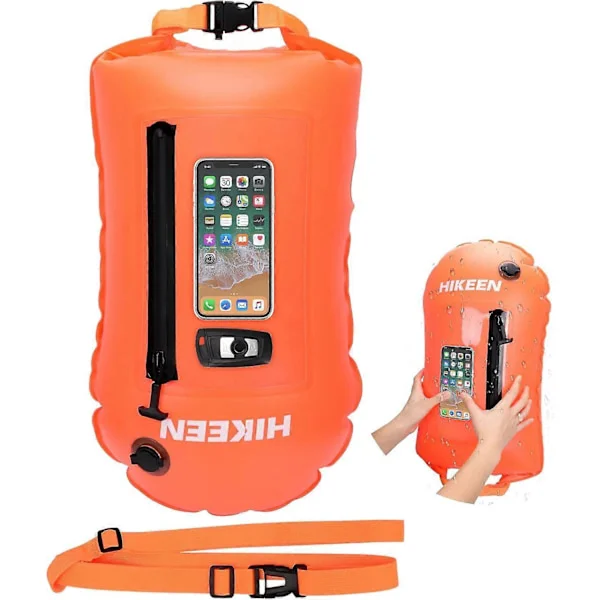 simboj, torr väska, boj, simning, uppblåsbar torr väska, simboj med telefonfodral, öppet vatten triathlon, sport, snorkling, tävling, 