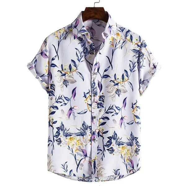 Kortermet Hawaiiskjorte for menn, knepping foran, avslappet feriestil, t-skjorte