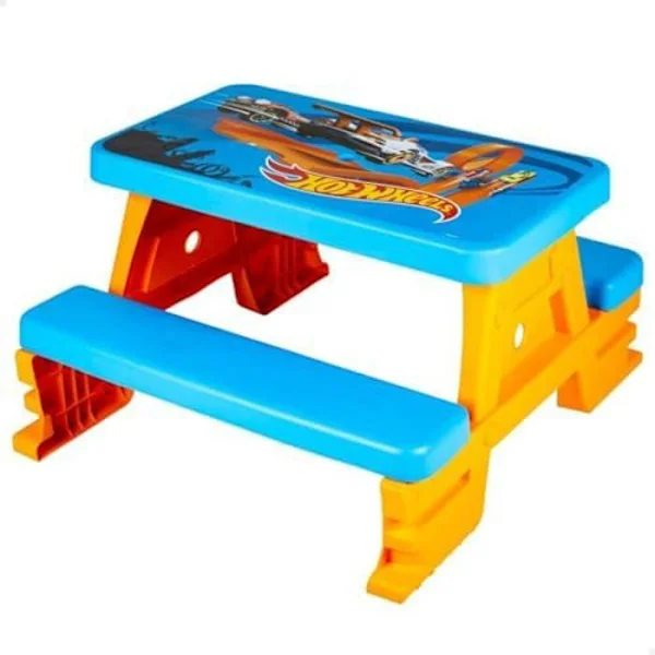 ColorBaby 77430 Hot Wheels Picknickbord för barn, Lärbord och stol för barn, Ritbord, Bord