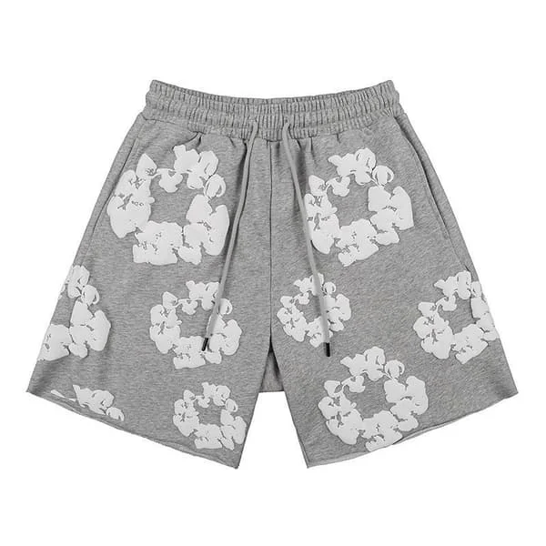 Denim Tears Herre Dame Street Style Hip Hop Casual Shorts Grå Hvid
