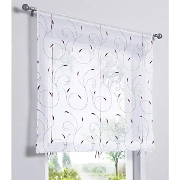 Blommig broderad fönstergardin, Raffrollo, högkvalitativt voile, rumsdekoration, badrum, balkong (lila, 80x120cm)