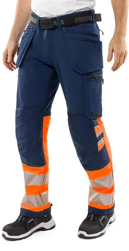 Arbetsbyxor Fristads Herr Varsel Green hantverkarbyxa stretch 2643 GSTP, klass 1, Varsel Orange/Marinblå Arbetskläder