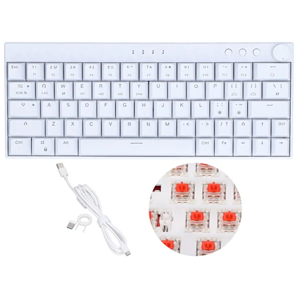 Mekaniskt tangentbord 64 tangenter Plus RGB 3-läges vreddesign Ergonomisk layout 4 omkopplare valfritt vitt tangentbord för IOS röd omkopplare