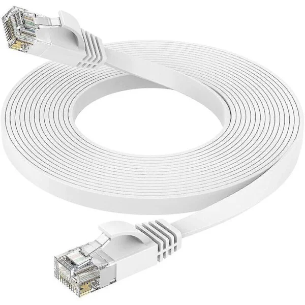 15 meter höghastighets Ethernet-kabel. Platt Cat 6 nätverkskabel. Med RJ45-kontakt. Lång LAN-kabel. Med klämma.