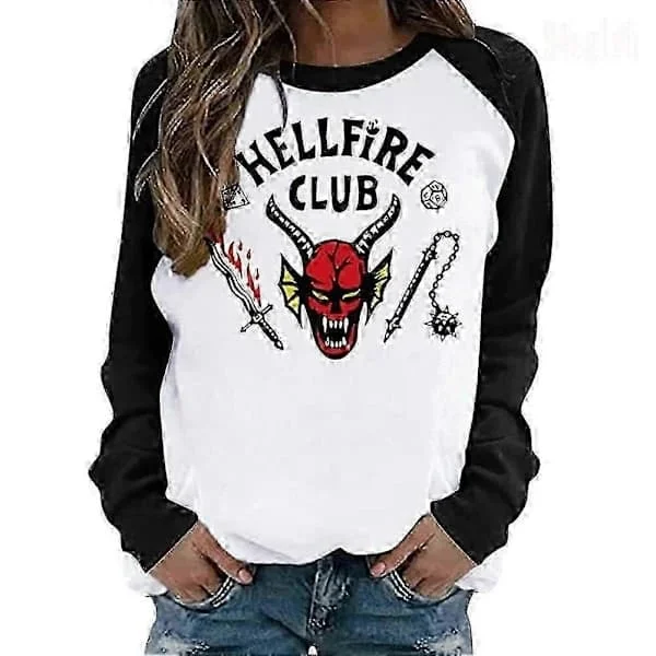 Hellfire Club Stranger Things Long Sleeve T-Shirt Soft Polyester Graphic T-Shirt for Men Women and Children Black White Long sleeves 100cm