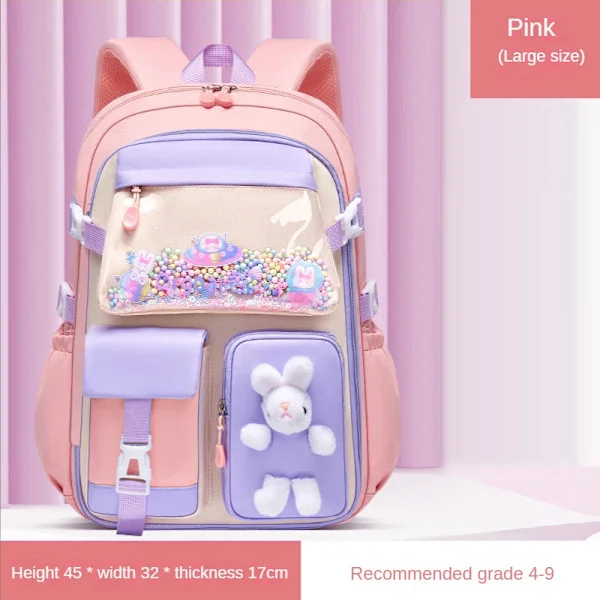 Grundskola Skolväska Flickor Skolväska Lätt Barnryggsäck Kawaii Vattentät Skolväska Rosa stor
