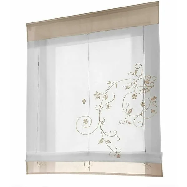 Latest Roman Venetian Embroidered Short Pastoral Tulle Curtains - Sand