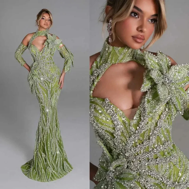 AliExpress - Gorgeous Crystal Evening Dresses Sequins Prom Gown Mermaid Party Dresses Long Sleeves Customize Vestidos de noche