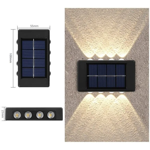 Utendørs vegglampe IP65 Vanntett Solcellelamper for Utendørsbruk Hage Gjerde Terrasse Garasje (Varmt Lys)