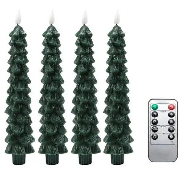 4-pack Flameless 9.5" Taper Candles, Wax Battery Operated, 6 Hour Timer, 3D Flicker, Christmas Tree/Fireplace Decoration