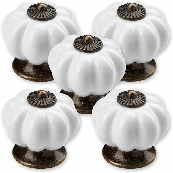 5 x Möbelknopp Knopp Ø 30 mm Vit Bronserad Piedestal Låda K