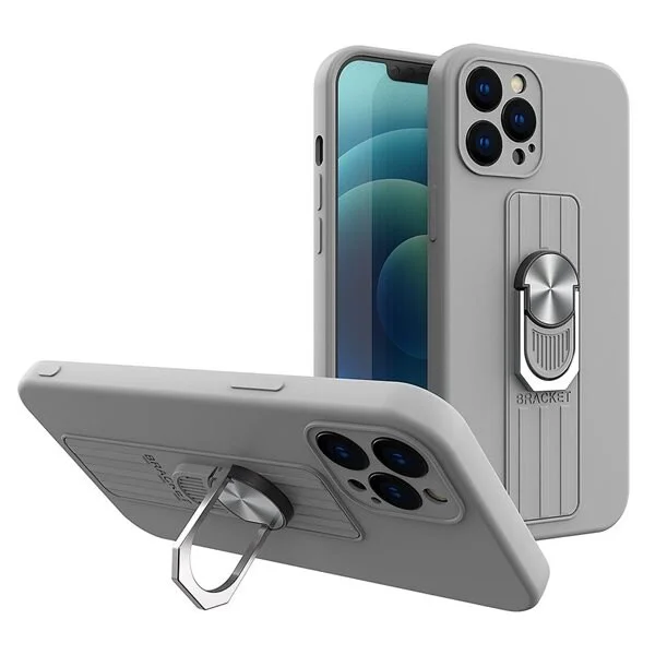 Ring Case silikonetui med fingergrep og stativ for Samsung Galaxy S21+ 5G (S21 Plus 5G) sølv