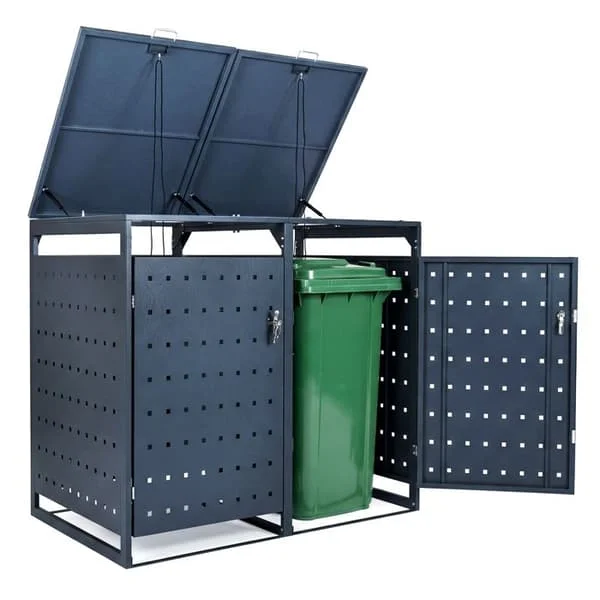 Utomhus Metall Soptunnelförvaring 132 x 80 x 117 cm COSTWAY - för 2 soptunnor 120-240 L - Gasfjäder, Dämpare, Dubbel dörrar