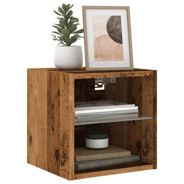vidaXL Vägghängd TV-möbel med LED-lampor gammalt trä 30x28,5x30 cm, flytande TV-möbel, vägghängd mediamöbel, TV-enhet 857672