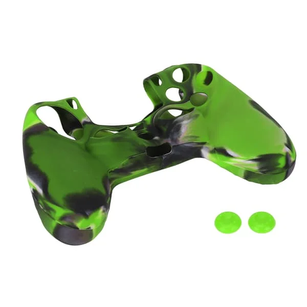 Silikonfodral Halkskyddande Skyddsgrepp med 1 par tumgrepp för PS4-kontroll (Kamouflagegrön för PS4 Silikonhylsa Tumgrepp)