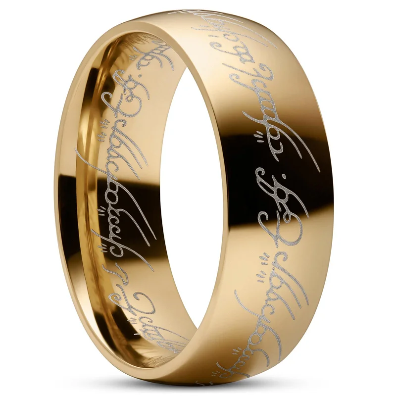 Sentio | Anillo de acero inoxidable dorado con escritura élfica en negro para hombres - Anillos de acero