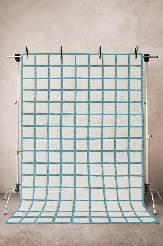 Jotex - Ullteppe 200x300 Cm Bomull/Ull/Ull/Bomull Blå/naturhvit BERKEL - Kjøp Ulltepper hos Jotex