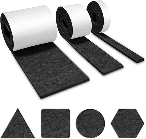 3 ruller selvklæbende filt sort (100 cm x 10 cm, 100 cm x 5 cm, 100 cm x 2 cm)