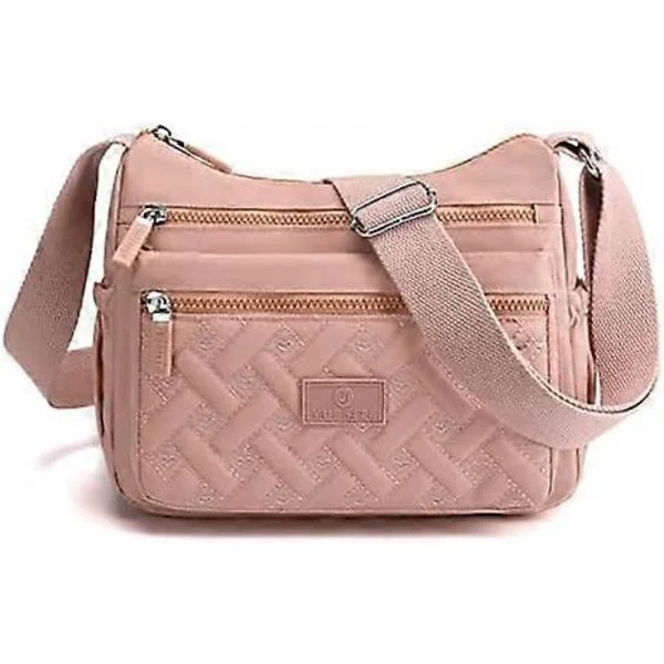 Crossbody-väska för dam, Crossbody-väska med flera fickor, axelväska, reseväska, handväska (rosa)