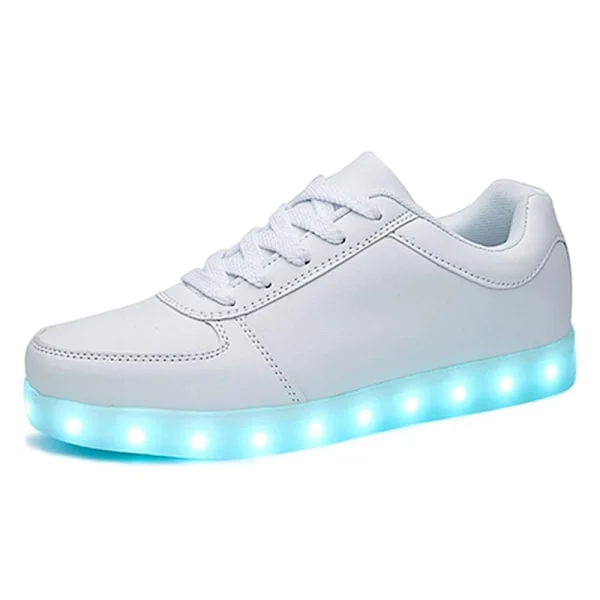 USB-genopladelige lysende sko Sports LED-sko Dansesneakers Hvide White-FF-