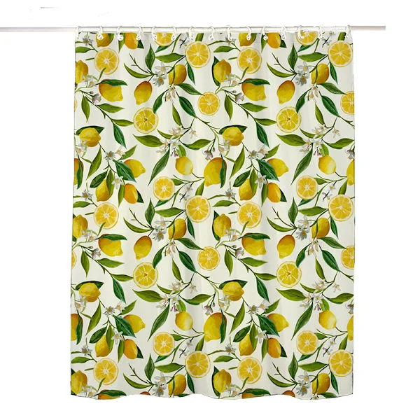 Citron duschdraperi 180 x 180 cm frukt grönt blad duschdraperi vattentät och mögelbeständig polyestertyg duschdraperi med 12 krokar