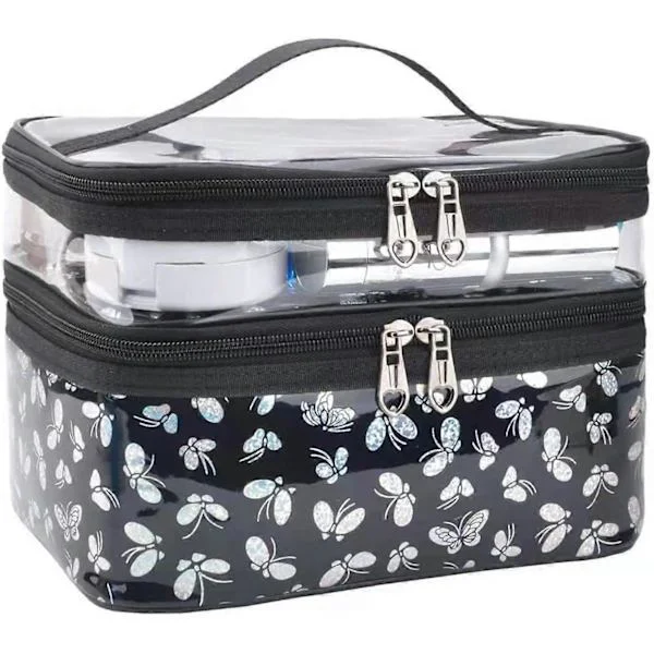 Makeup Bag Double Layer, Portable Travel Cosmetic Bag Makeup Organizer Clear Toiletry Bag