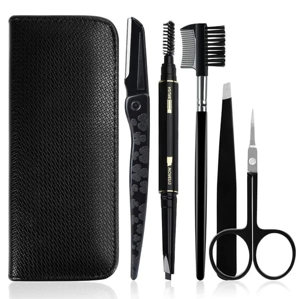 Eyebrow Kit, 5-Piece Stainless Steel Eyebrow Grooming Kit with Tweezers, Scissors, Eyebrow Comb, Eyebrow Pencil, Razor