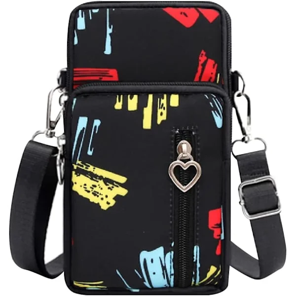 Small Nylon Shoulder Bag for Women, with Headphone Port for Mobile Phones and Adjustable Strap, Stores Mobile Phones up to 7"