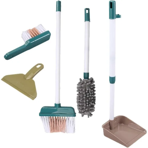Rengjøringssett for barn, Låtsasleksett for husholdning - Låtsas kost, børste, mopp, feiebrett, støvkost, rengjøringsmiddel, rengjøringssett for 