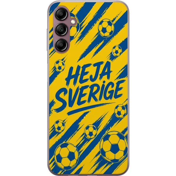 Kompatibelt Mobilskal till Samsung Galaxy A14 5G Gul och blå design med fotbollar och Heja Sverige, inspirerad av VM 2026 för passionerade fotbollssu